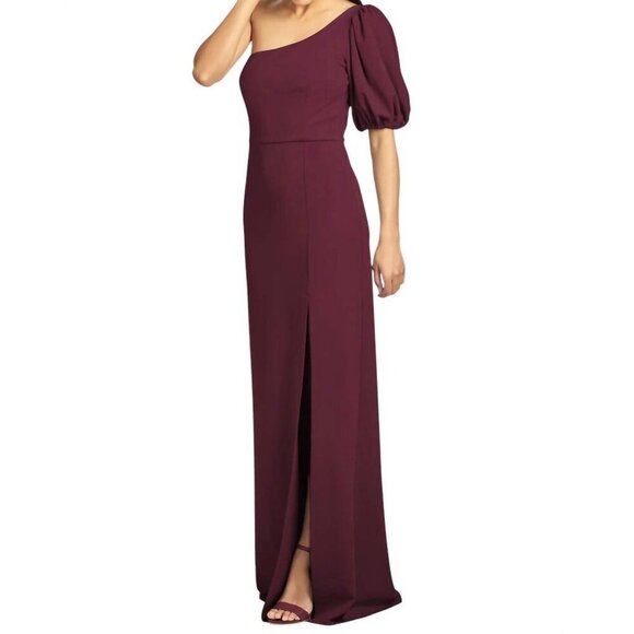 NWT SACHIN + BABI Nadia Gown in Deep Wine One-Shoulder Maxi Dress Long Column - Picture 2 of 14